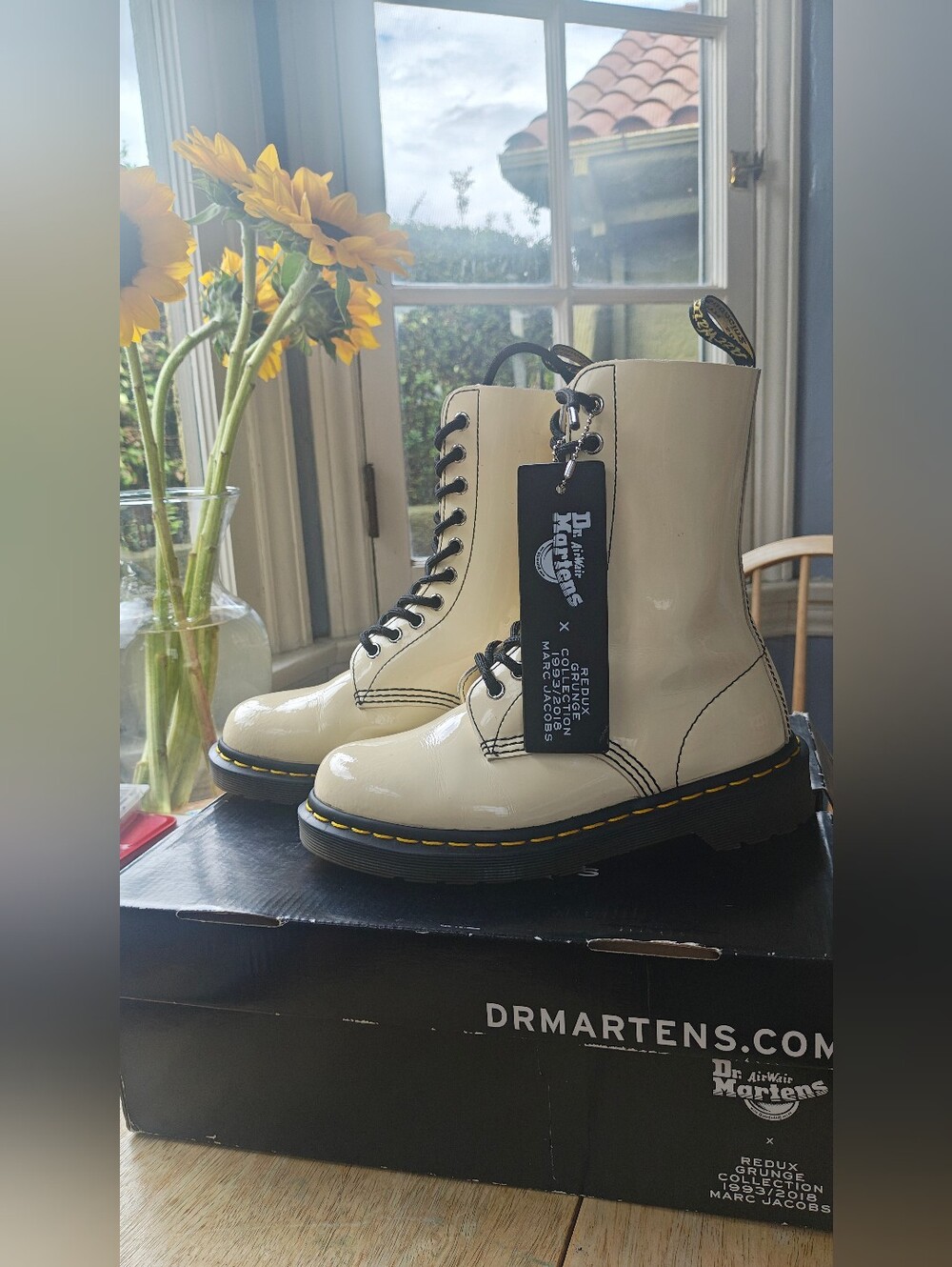 Dr. Martens X Marc Jacobs Redux Grunge Patent Boots in Vanilla, Size 6